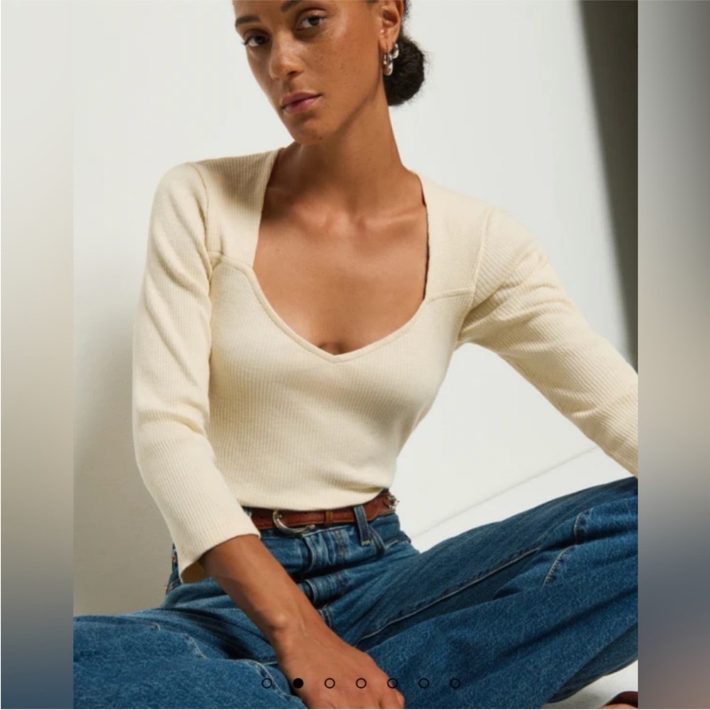 Nation LTD Ivory Ribbed Short Sleeve Top size small